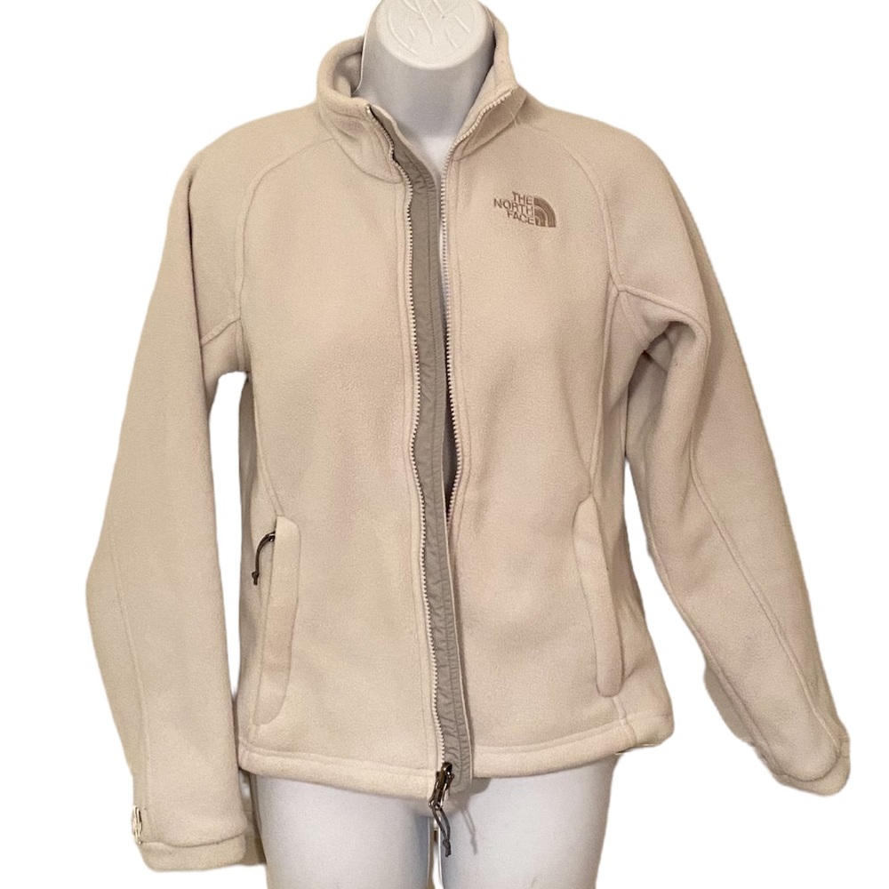 THE NORTH FACE FLEECE JACKET IVORY & GRAY FULL ZIP WITH POCKETS WOMENS XS - Picture 2 of 16